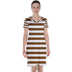 Horizontal Stripes - White and Chocolate Brown Short Sleeve Nightdress