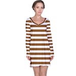 Horizontal Stripes - White and Chocolate Brown Long Sleeve Nightdress