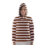 Horizontal Stripes - White and Chocolate Brown Hooded Wind Breaker (Women)