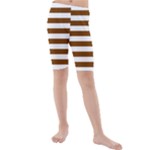 Horizontal Stripes - White and Chocolate Brown Kid s Mid Length Swim Shorts