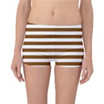 Horizontal Stripes - White and Chocolate Brown Boyleg Bikini Bottoms