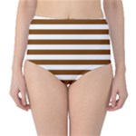 Horizontal Stripes - White and Chocolate Brown High-Waist Bikini Bottoms