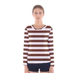 Horizontal Stripes - White and Auburn Brown Women s Long Sleeve T-shirt