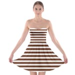 Horizontal Stripes - White and Auburn Brown Strapless Bra Top Dress