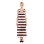 Horizontal Stripes - White and Auburn Brown Full Print Maxi Dress