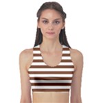 Horizontal Stripes - White and Auburn Brown Women s Sports Bra