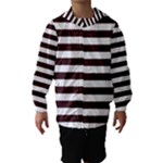 Horizontal Stripes - White and Dark Sienna Brown Hooded Wind Breaker (Kids)