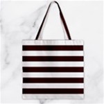 Horizontal Stripes - White and Dark Sienna Brown Zipper Grocery Tote Bag