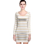 Horizontal Stripes - White and Champagne Orange Long Sleeve Bodycon Dress