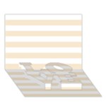 Horizontal Stripes - White and Champagne Orange LOVE Bottom 3D Greeting Card (7x5)