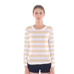 Horizontal Stripes - White and Peach Orange Women s Long Sleeve T-shirt