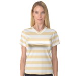 Horizontal Stripes - White and Peach Orange Women s V-Neck Sport Mesh Tee