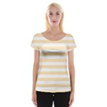 Horizontal Stripes - White and Peach Orange Women s Cap Sleeve Top