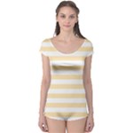 Horizontal Stripes - White and Peach Orange Boyleg Leotard (Ladies)