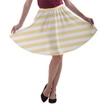 Horizontal Stripes - White and Peach Orange A-line Skater Skirt