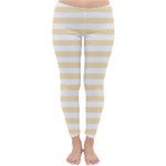 Horizontal Stripes - White and Peach Orange Winter Leggings