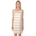 Horizontal Stripes - White and Peach Orange Sleeveless Satin Nightdress