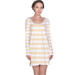 Horizontal Stripes - White and Peach Orange Long Sleeve Nightdress