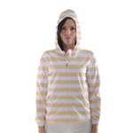 Horizontal Stripes - White and Peach Orange Hooded Wind Breaker (Women)