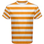 Horizontal Stripes - White and Dark Orange Men s Cotton Tee