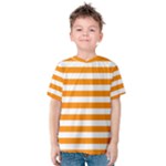 Horizontal Stripes - White and Dark Orange Kid s Cotton Tee