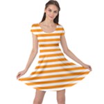 Horizontal Stripes - White and Dark Orange Cap Sleeve Dress