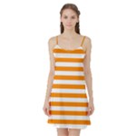 Horizontal Stripes - White and Dark Orange Satin Night Slip