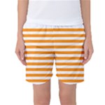 Horizontal Stripes - White and Dark Orange Women s Basketball Shorts