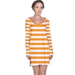 Horizontal Stripes - White and Dark Orange Long Sleeve Nightdress