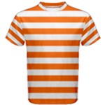 Horizontal Stripes - White and Safety Orange Men s Cotton Tee