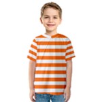 Horizontal Stripes - White and Safety Orange Kid s Sport Mesh Tee