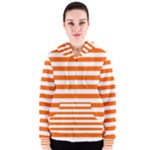 Horizontal Stripes - White and Safety Orange Women s Zipper Hoodie