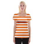 Horizontal Stripes - White and Safety Orange Women s Cap Sleeve Top