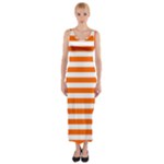 Horizontal Stripes - White and Safety Orange Fitted Maxi Dress