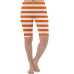 Horizontal Stripes - White and Safety Orange Cropped Leggings