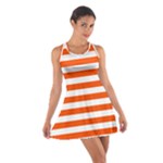 Horizontal Stripes - White and Tangelo Orange Cotton Racerback Dress