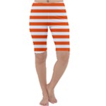 Horizontal Stripes - White and Tangelo Orange Cropped Leggings