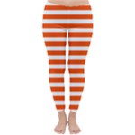 Horizontal Stripes - White and Tangelo Orange Winter Leggings