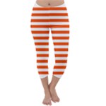 Horizontal Stripes - White and Tangelo Orange Capri Winter Leggings