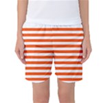 Horizontal Stripes - White and Tangelo Orange Women s Basketball Shorts