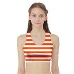 Horizontal Stripes - White and Tangelo Orange Women s Sports Bra with Border