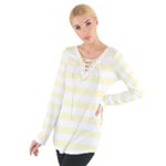 Horizontal Stripes - White and Cream Yellow Women s Tie Up Tee