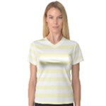 Horizontal Stripes - White and Cream Yellow Women s V-Neck Sport Mesh Tee