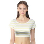 Horizontal Stripes - White and Cream Yellow Short Sleeve Crop Top (Tight Fit)