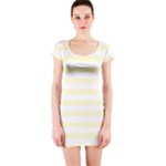 Horizontal Stripes - White and Cream Yellow Short Sleeve Bodycon Dress