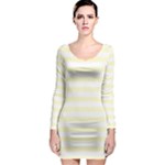 Horizontal Stripes - White and Cream Yellow Long Sleeve Bodycon Dress