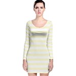 Horizontal Stripes - White and Cream Yellow Long Sleeve Velvet Bodycon Dress