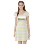 Horizontal Stripes - White and Cream Yellow Short Sleeve Skater Dress