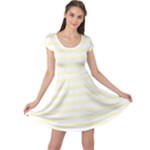 Horizontal Stripes - White and Cream Yellow Cap Sleeve Dress