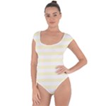 Horizontal Stripes - White and Cream Yellow Short Sleeve Leotard (Ladies)